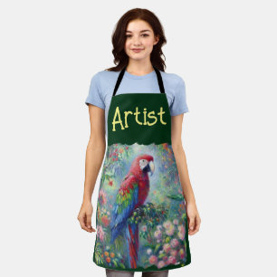 Parrot-Bird-Jungle Blumengrün-Blume Schürze