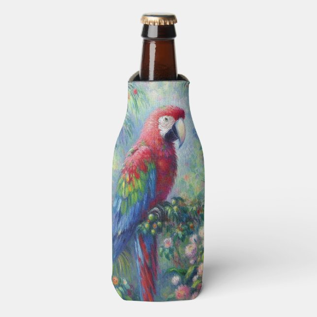 Parrot Bird Jungle Floral Impressionismus Malerei Flaschenkühler (Flaschenvorderseite)
