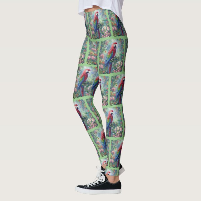 Parrot Bird Jungle Floral Impressionismus Malerei Leggings (Links)