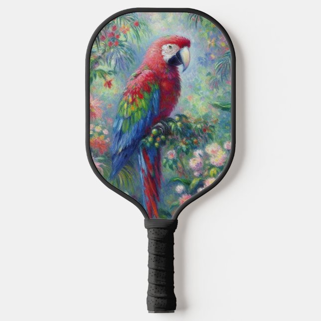 Parrot Bird Jungle Floral Impressionismus Malerei Pickleball Schläger (Vorderseite)