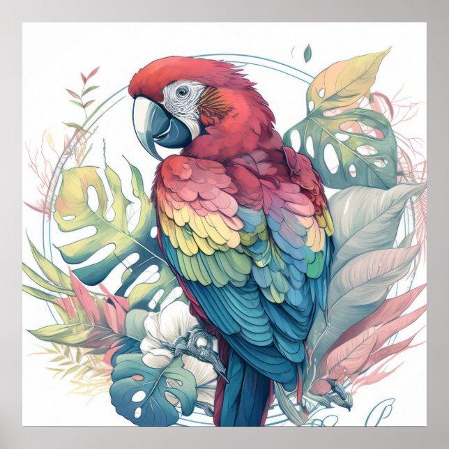 Parrot Bird Portrait Animal Painting Wildlife Free Poster (Vorne)