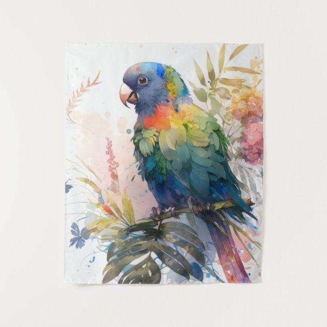 Parrot Bird Portrait Animal Painting Wildlife Free Wandteppich (Vorderseite)