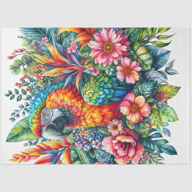Parrot Botanische Aquarellkunst Seidenpapier (Vorderseite)