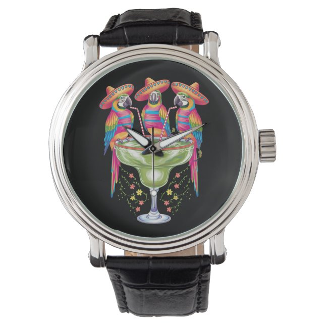 Parrot Cinco De Mayo Funny Drinks Mexican Fiesta Armbanduhr (Vorderseite)