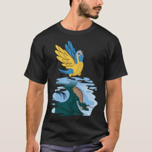 Parrot & Dragon Reflection I Blauer geworfen Maca T-Shirt