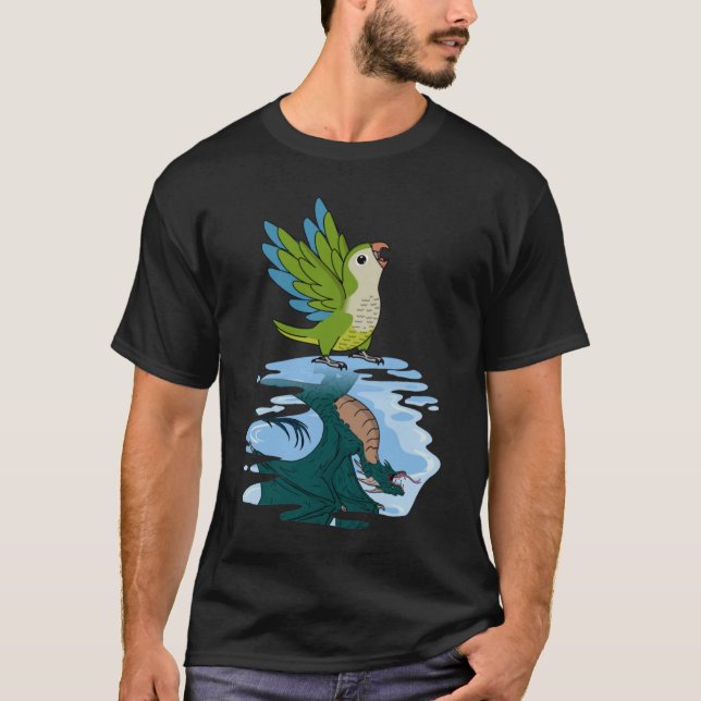 Parrot & Dragon Reflektion I Green Monk Parakeet Q T-Shirt (Vorderseite)