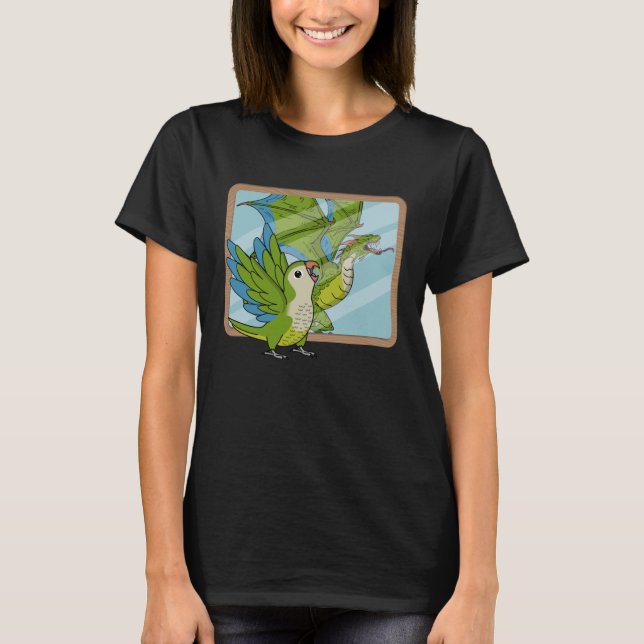 Parrot & Dragon Reflektion I Green Monk Parakeet Q T-Shirt (Vorderseite)
