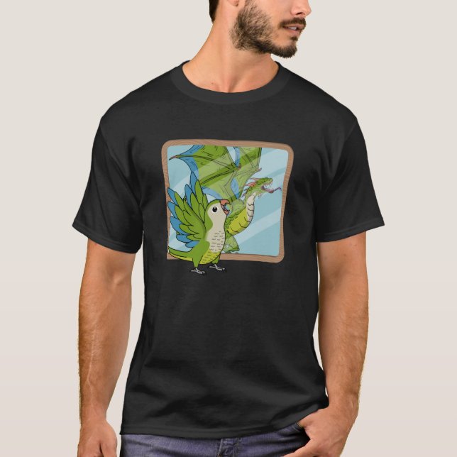 Parrot & Dragon Reflektion I Green Monk Parakeet Q T-Shirt (Vorderseite)