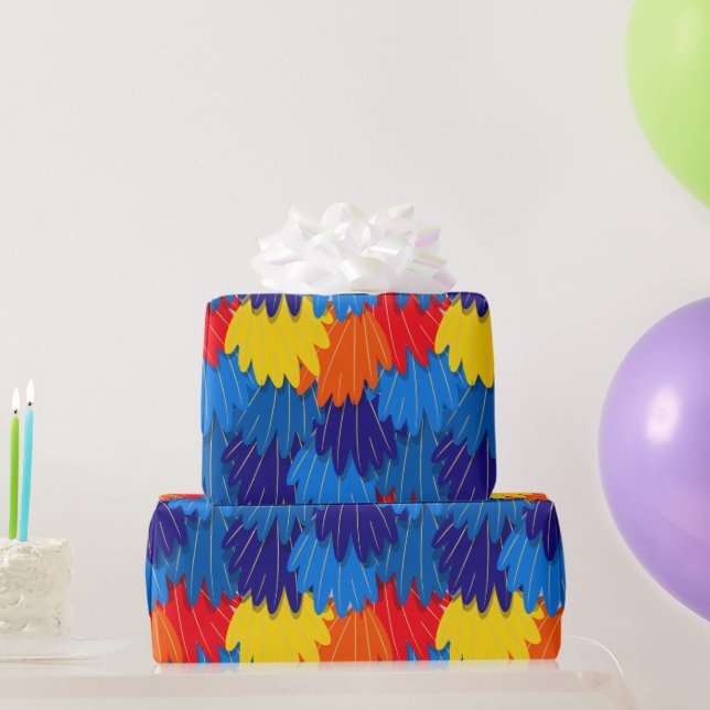 Parrot Feather Pattern Scarlet Macaw Geschenkpapier (Partygeschenke)