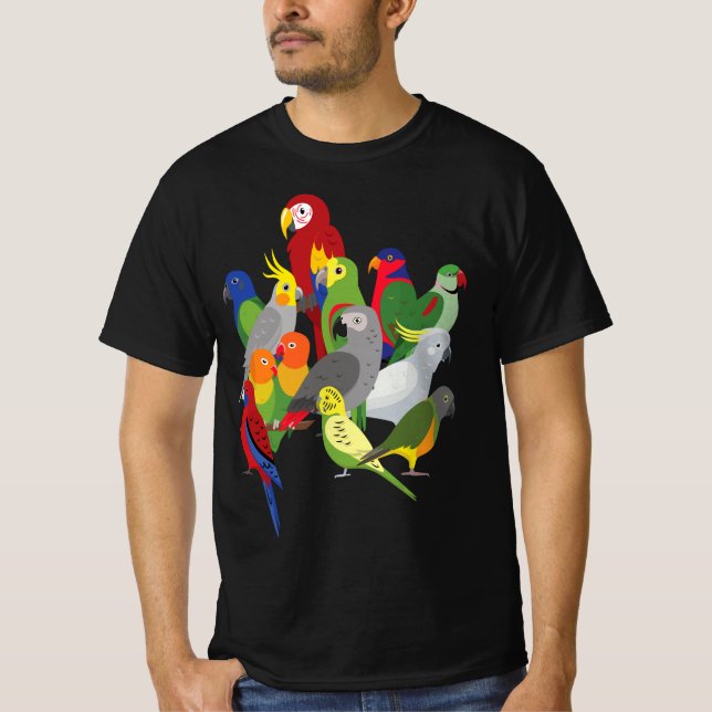 Parrot Flock - Macaw, Cockatoo, African Grey, & Bu T-Shirt (Vorderseite)