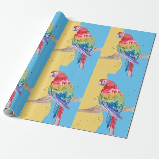 Parrot Gelbe Jungen Wasserfarben Kunstparrosen Geschenkpapier (Ungerollt)