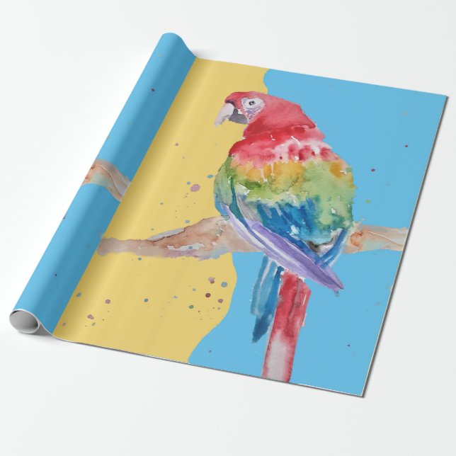 Parrot Gelbe Jungen Wasserfarben Kunstparrosen Geschenkpapier (Ungerollt)