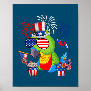 Parrot Holding American Flag Sonnenbrille Happy 4. Poster
