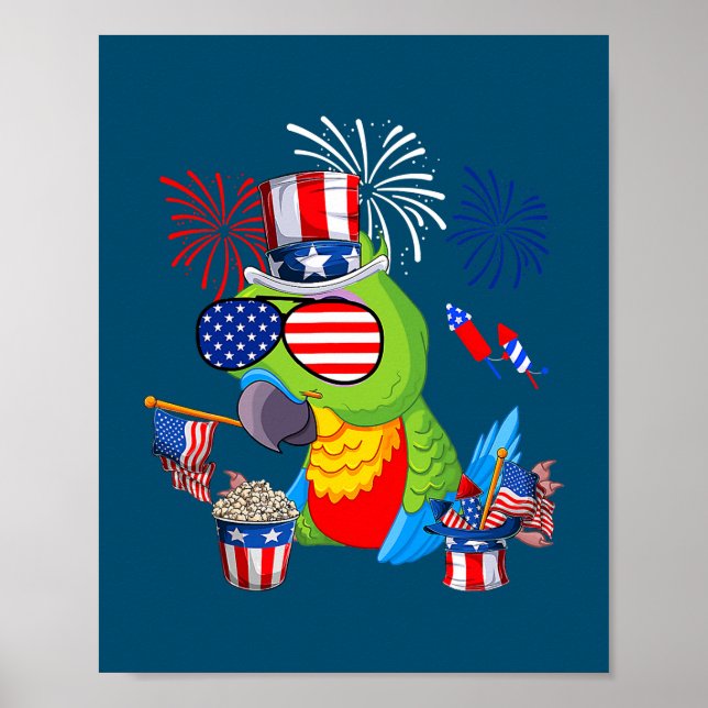 Parrot Holding American Flag Sonnenbrille Happy 4. Poster (Vorne)