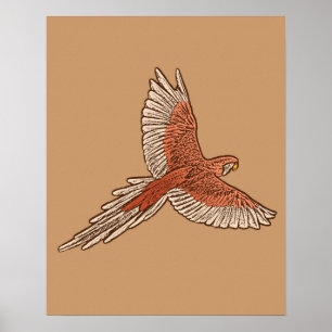 Parrot in Flight, Rust, Cream and Camel Tan Poster