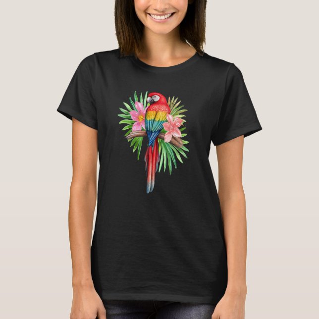 Parrot in tropischen Blume Summer Beach Tiki Party T-Shirt (Vorderseite)