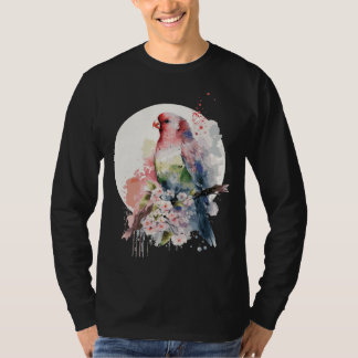 Parrot Japanese Cherry Blossom Watercolor Parakeet T-Shirt