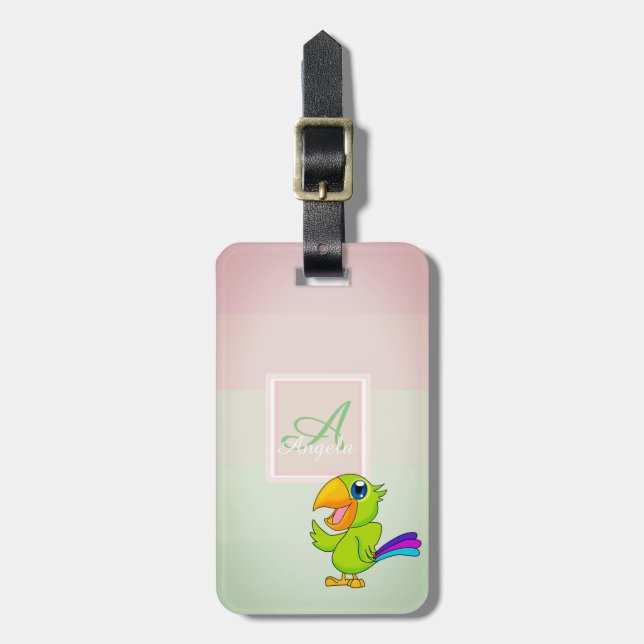 Parrot Ombre Streifen Monogram Personalisiert Gepäckanhänger (Vorderseite vertikal)
