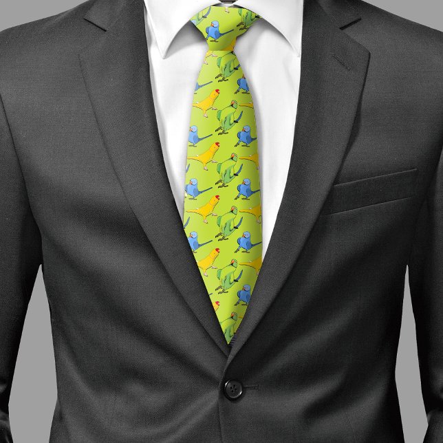 Parrot Pattern Indian Ringneck Green Bird Lover Krawatte (Green Parrot Pattern Necktie)