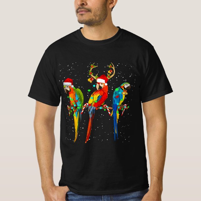 Parrot Reindeer Santa Claus Merry Christmas Parrot T-Shirt (Vorderseite)