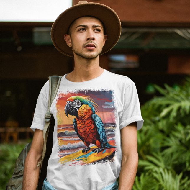 Parrot Surfing Niedliche farbenfrohe Comic Illustr T-Shirt (Von Creator hochgeladen)