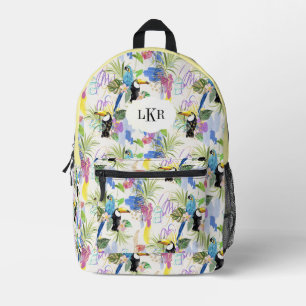 Parrot & Toucan Tropical Pattern 3-Buchstaben-Mono Bedruckter Rucksack