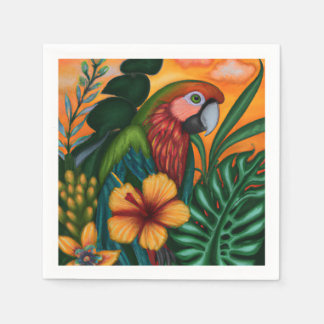 Parrot Tropical Bird Blume Malerei Serviette