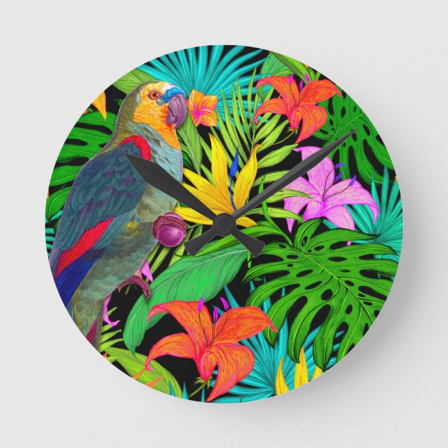 PARROT TROPICAL BIRD RUNDE WANDUHR (Vorderseite)