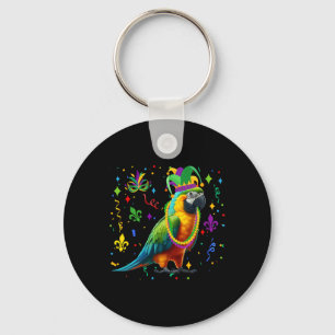 Parrot Wearing Mardi Gras Beads Jester Hat Masked Schlüsselanhänger