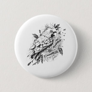 Parrot Wild Animal Nature Illustration Art Tattoo Button