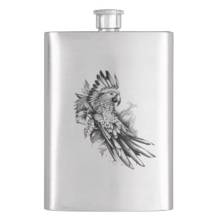 Parrot Wild Animal Nature Illustration Art Tattoo Flachmann