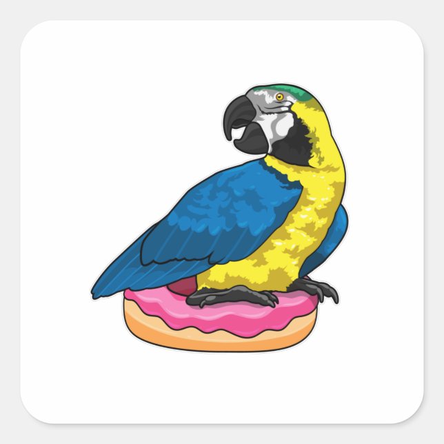 Parrot with Donut Quadratischer Aufkleber (Vorderseite)