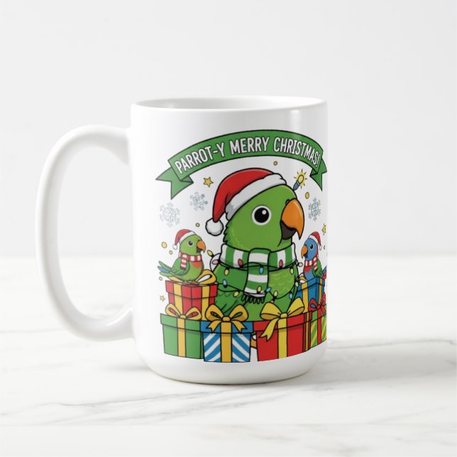 Parrot-y Merry Christmas – Cute Festive Parrot Hol Kaffeetasse (Links)