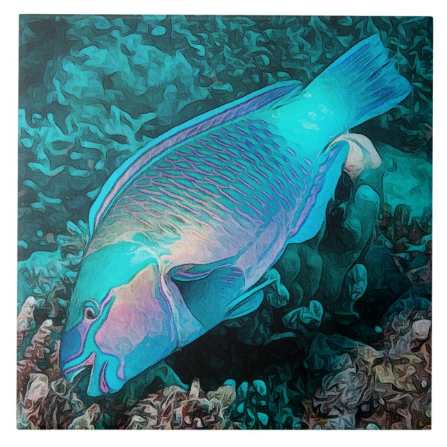 Parrotfish farbenfroher Korallenriff Fliese (Vorderseite)