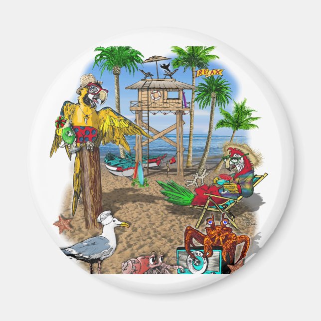 Parrots Beach Party Magnet (Vorne)