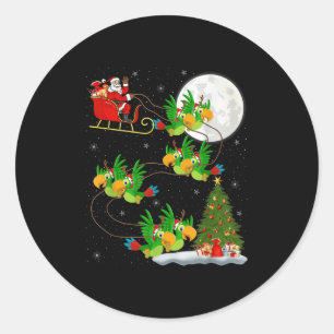 Parrots Bird Santa Sleigh Funny Magic Chr Runder Aufkleber