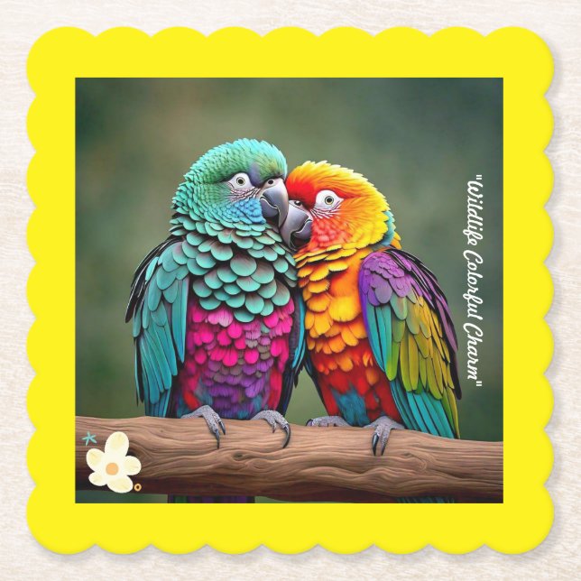"Parrots in Paradies" Untersetzer (Vorderseite)