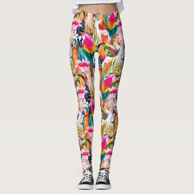 Parrots & Palm Blätter 2 Leggings (Vorderseite)