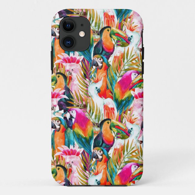 Parrots & Palm Blätter Case-Mate iPhone Hülle (Rückseite)