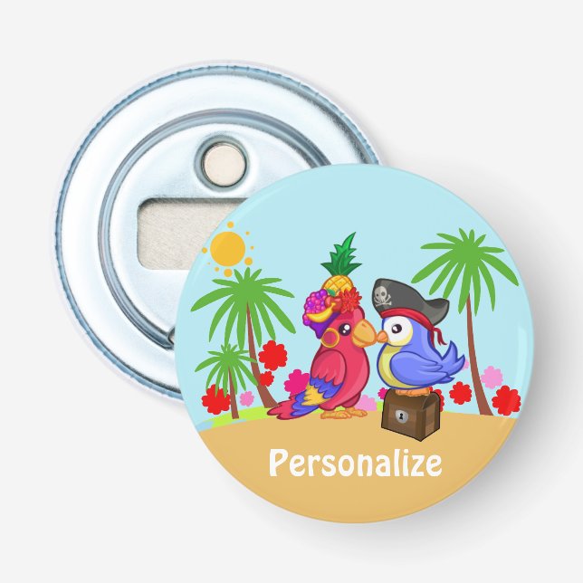 Parrots Treasure Liebe Cartoon Personalisiert Flaschenöffner (Vorderseite)