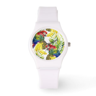 Parrots und Tropical Frucht Armbanduhr
