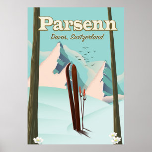 Parsenn Schweiz Skireiseplakat. Poster