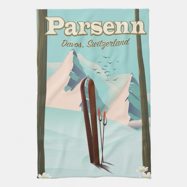 Parsenn Switzerland Skitourenplakat. Geschirrtuch (Vertikal)