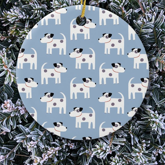 Parson Jack Russell Terrier Dog Pattern Blue Keramik Ornament (Fun Parson Jack Russell Terrier dog pattern Christmas ornament)