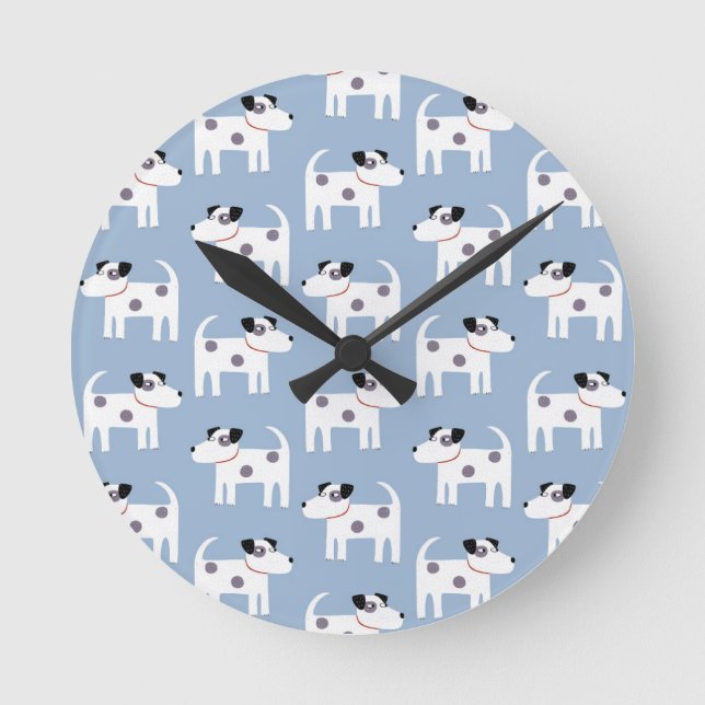 Parson Jack Russell Terrier Dog Pattern Blue Runde Wanduhr (Vorderseite)