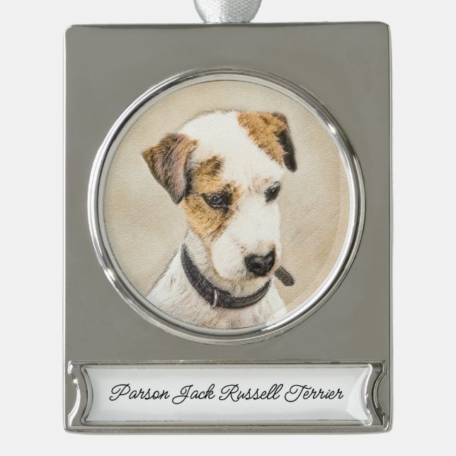 Parson Jack Russell Terrier Painting - Hund Art Si Banner-Ornament Silber (Vorderseite)