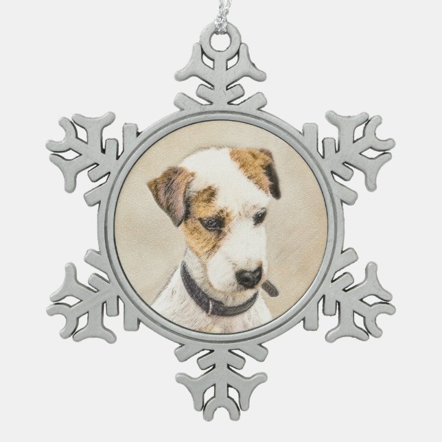 Parson Jack Russell Terrier Painting - Hunde Kunst Schneeflocken Zinn-Ornament (Vorderseite)