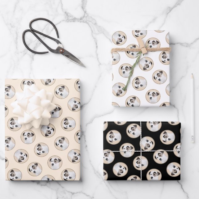 Parson Jack Russell Terrier Painting Pet Dog Art Geschenkpapier Set (Vorderseite)