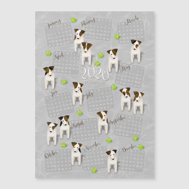 Parson Jack Russell Terriers gray 2020 Kalender Magnetkarte (Vorderseite)