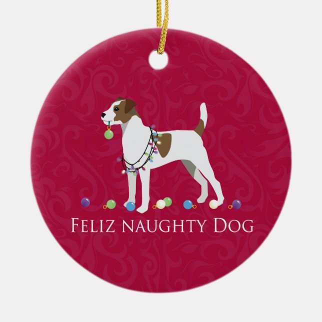 Parson Russell Terrier Feliz Naughty Dog Weihnacht Keramik Ornament (Vorne)